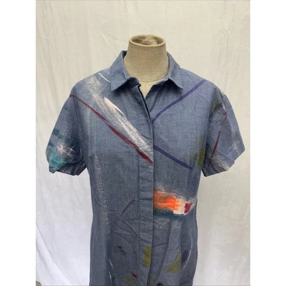 Fort Makers The Dress Project Women 8 Denim Shirt Dress Paint Splash Artsy‎ Rare - Picture 9 of 16